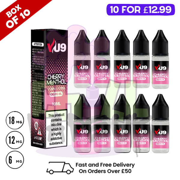 Cherry Menthol VU9 E-Liquid Juice 10ml Nic Eliquid - 10 x 10ML Bundle