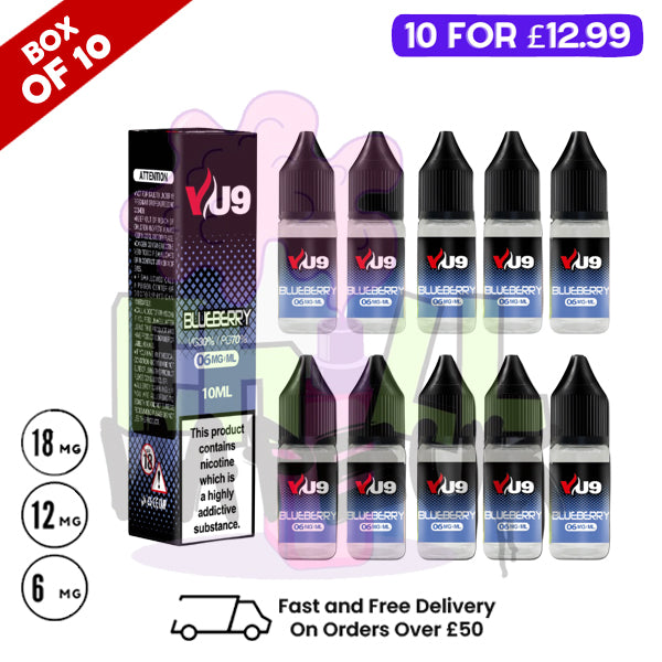 Blueberry VU9 E-Liquid Juice 10ml Nic Eliquid - 10 x 10ML BUNDLE