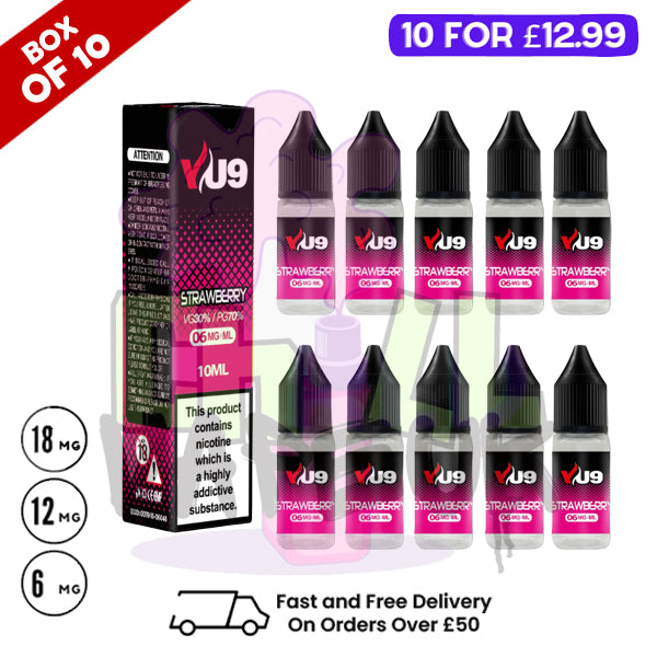 Strawberry VU9 E-Liquid Juice 10ml Nic Eliquid - 10 x 10ML Bundle