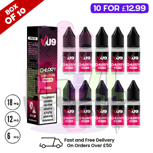 Cherry VU9 E-Liquid Juice 10ml Nic Eliquid - 10 x 10ML Bundle
