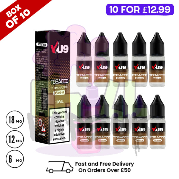 Tobacco VU9 E-Liquid Juice 10ml Nic Eliquid - 10 x 10ML Bundle