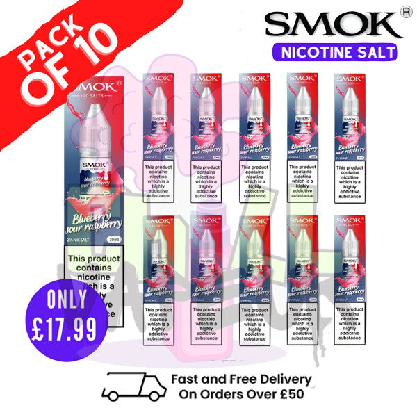 Blueberry Sour Raspberry Smok Nic Salt E Liquid BOX OF 10