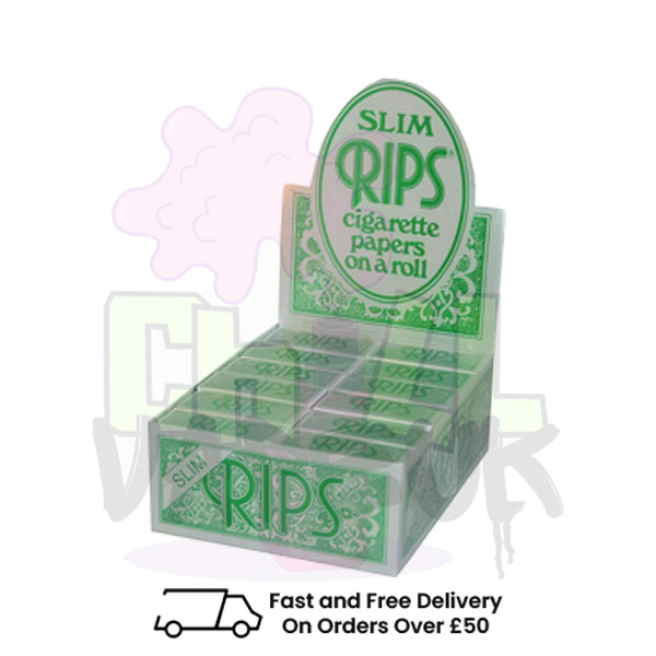 RIPS Slim Green Cigarette Rolling Papers 44mm Wide Full Box of 24 Rolls