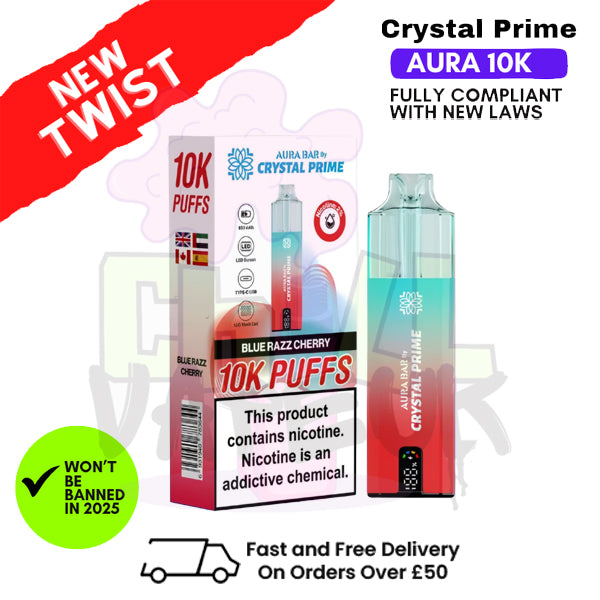 Blue Razz Cherry Crystal Prime 10K Puff Pod Kit