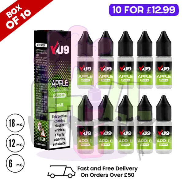 Apple VU9 E-Liquid Juice 10ml Nic Eliquid - 10 x 10ML BUNDLE