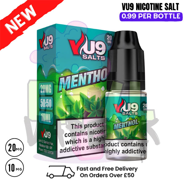 Menthol Nic Salt 10ml Nicotine E Juice by VU9 - 99p Eliquid