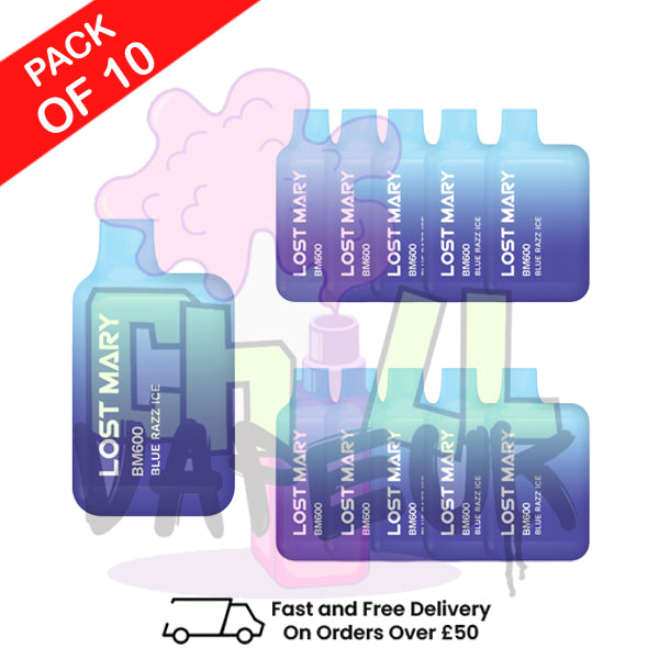 Blue Razz Ice - Lost Mary 600 Puff Bars Pack Of 10 BM600 Disposable