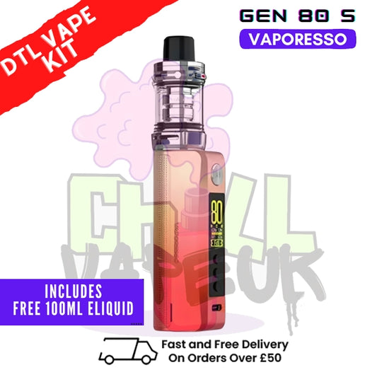 Neon Orange Vaporesso GEN 80 S Vape Kit + Free 100ml - £27.99