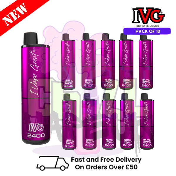 Box Of 10 - Plum Blue Razz IVG 2400 Disposable Vape Pen Kit