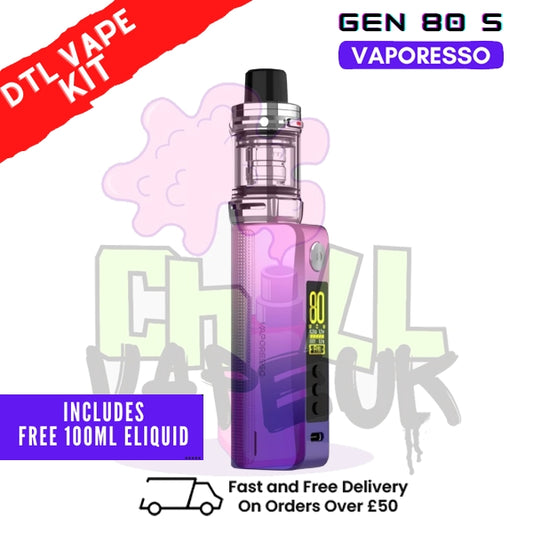 Neon Purple Vaporesso GEN 80 S Vape Kit + Free 100ml - £27.99