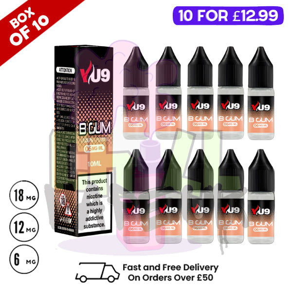 B-GUM VU9 E-Liquid Juice 10ml Nic Eliquid - 10 x 10ML BUNDLE