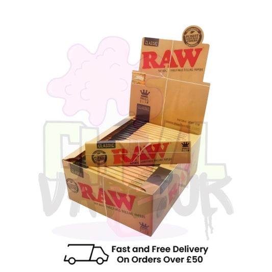 RAW King Size Slim Classic Natural Unrefined Rizla Rolling Papers box of 50