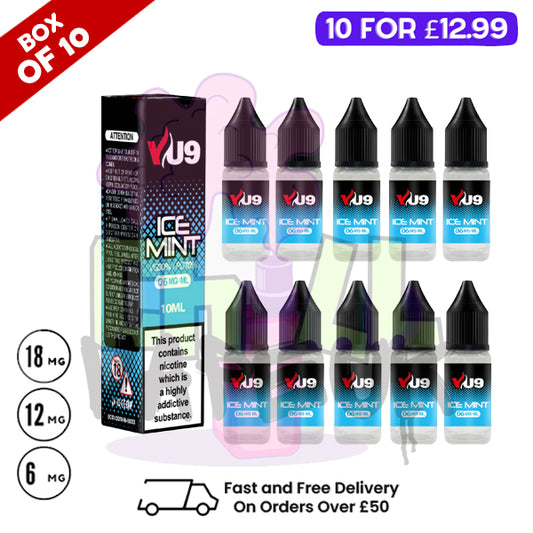 Ice Mint VU9 E-Liquid Juice 10ml Nic Eliquid - 10 x 10ML Bundle