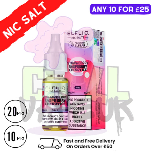 ElfLiq 'Strawberry Raspberry Cherry ICE' Nic Salt 10ML eLiquid