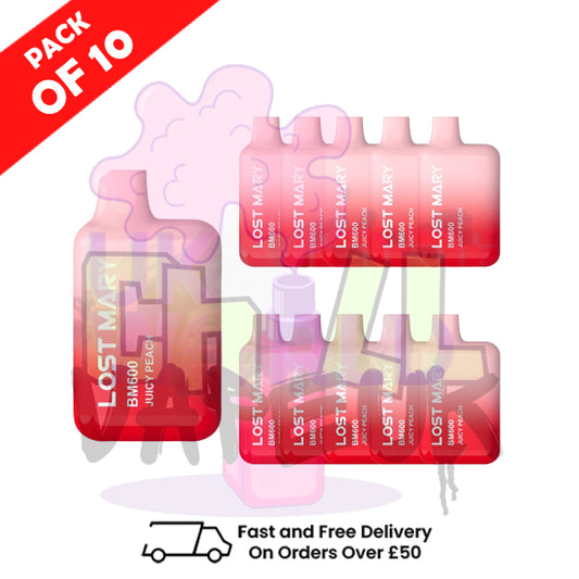 JUICY PEACH Lost Mary 600 Puff Bars Pack Of 10 BM600 Disposable