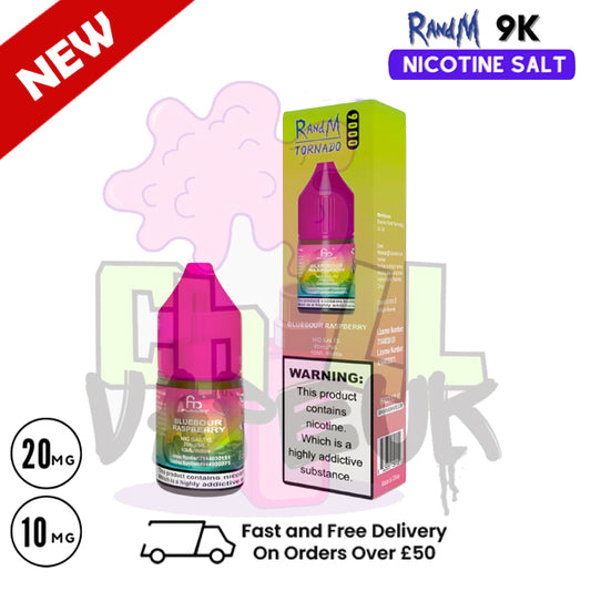 Blue Sour Raspberry RandM Tornado 9000 Nic Salt 10ml eLiquid - £1.99