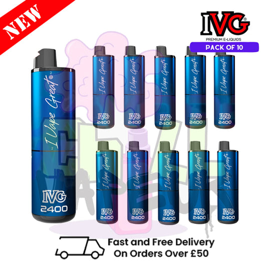 Box Of 10 - Blue Raspberry ICE IVG 2400 Disposable Vape Pen Kit