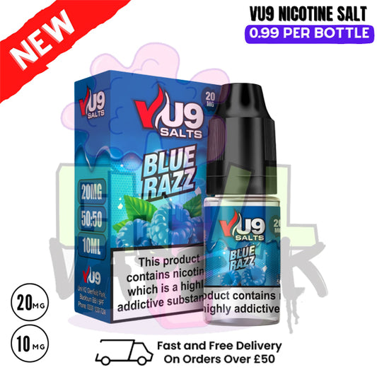 Blue Razz Pod Nic Salt 10ml Nicotine E Juice by VU9