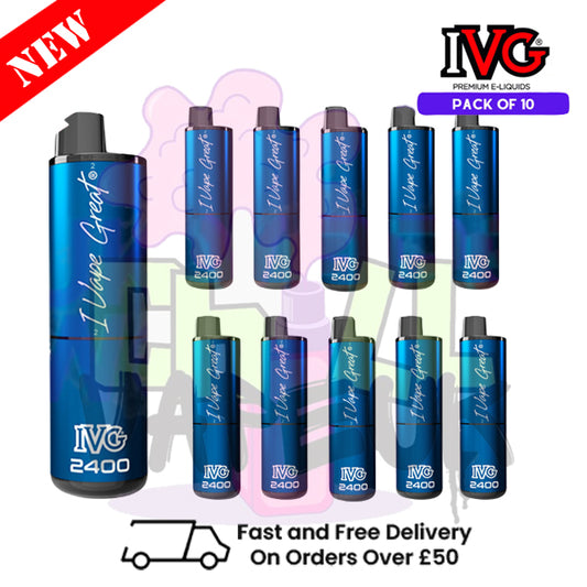 Box Of 10 - BLUE EDITION IVG 2400 Disposable Vape Pen Kit