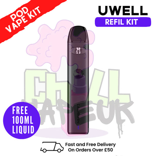 Grey Uwell Caliburn A2 Pod Kit + Free 100ML E Liquid