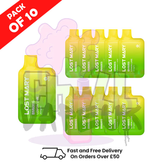 LEMON LIME (NEW) Lost Mary 600 Puff Bars Pack Of 10 BM600 Disposable