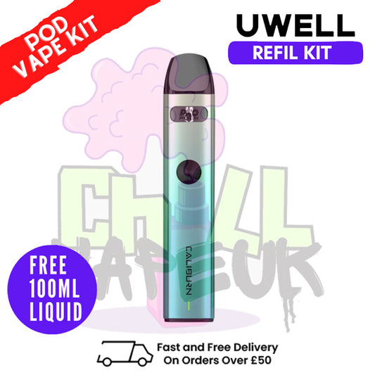 Aqua Blue Uwell Caliburn A2 Pod Kit + Free 100ML E Liquid