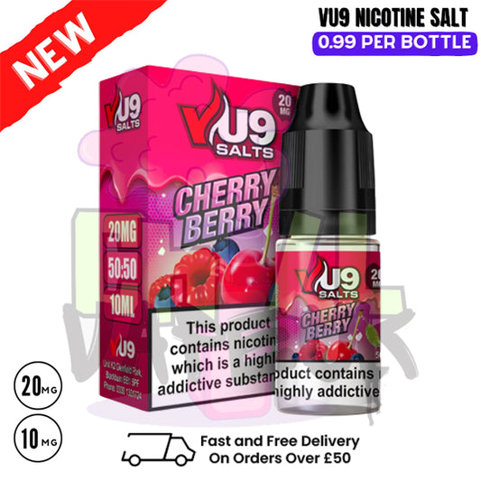 Cherry Berry Nic Salt 10ml Nicotine E Juice by VU9 - 99p Eliquid