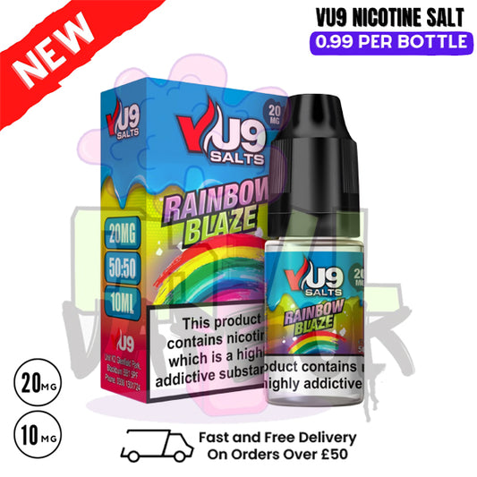 Rainbow Blaze Nic Salt 10ml Nicotine E Juice by VU9 - 99p Eliquid