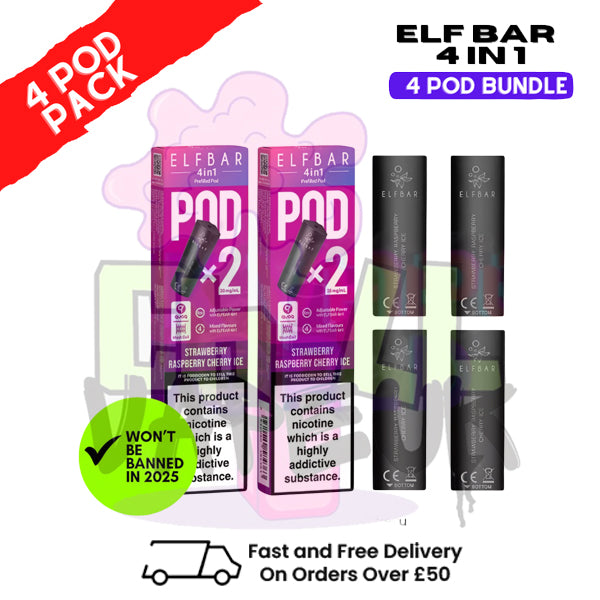 Elf Bar 4 in 1 Replacement Pods Strawberry Raspberry Cherry ICE | 2%