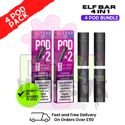 Elf Bar 4 in 1 Replacement Pods Strawberry Raspberry Cherry ICE | 2%