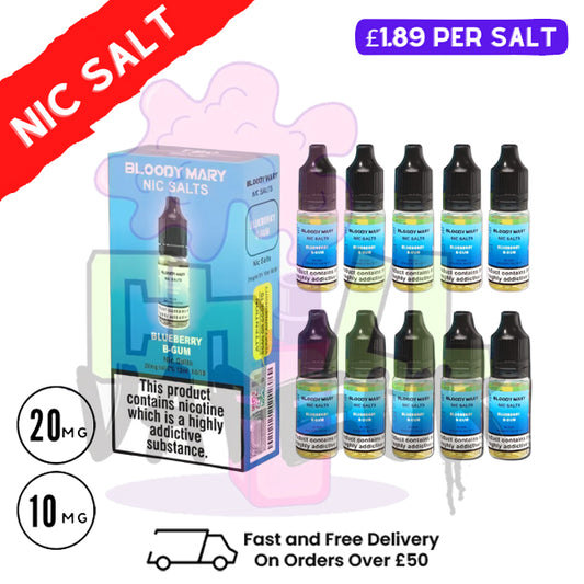 Blueberry Bubblegum Bloody Mary Nic Salt Box of 10