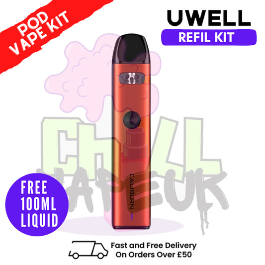 Orange Uwell Caliburn A2 Pod Kit + Free 100ML E Liquid