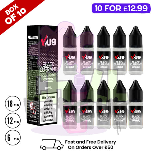 Blackcurrant VU9 E-Liquid Juice 10ml Nic Eliquid - 10 x 10ML BUNDLE