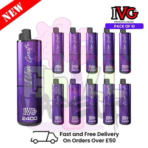 Box Of 10 - Blackcurrant Menthol IVG 2400 Disposable Vape Pen Kit