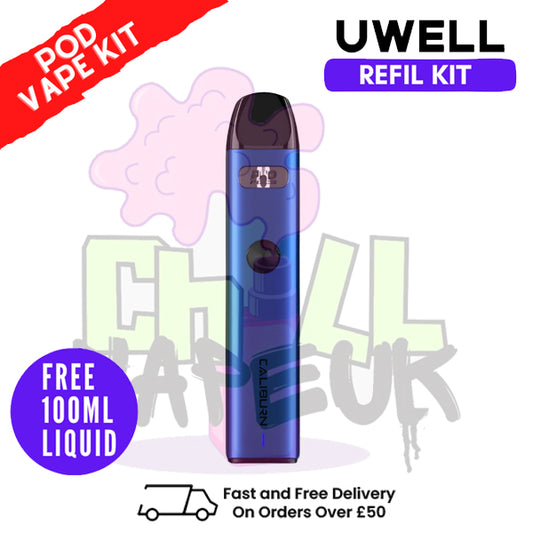 Blue Uwell Caliburn A2 Pod Kit + Free 100ML E Liquid