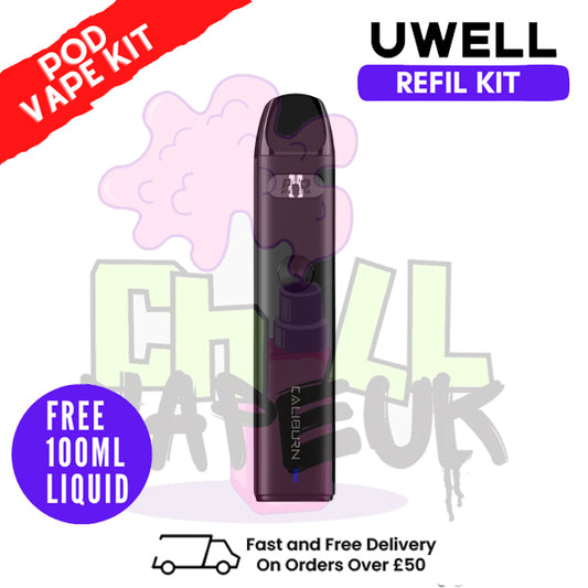 Black Uwell Caliburn A2 Pod Kit + Free 100ML E Liquid