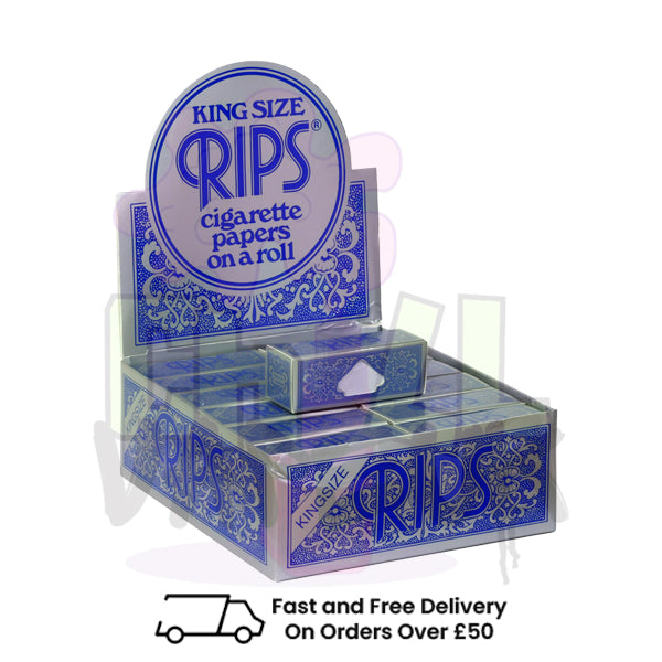 Rips King Size Blue Cigarette Papers Roll Full Box 24 Rolls