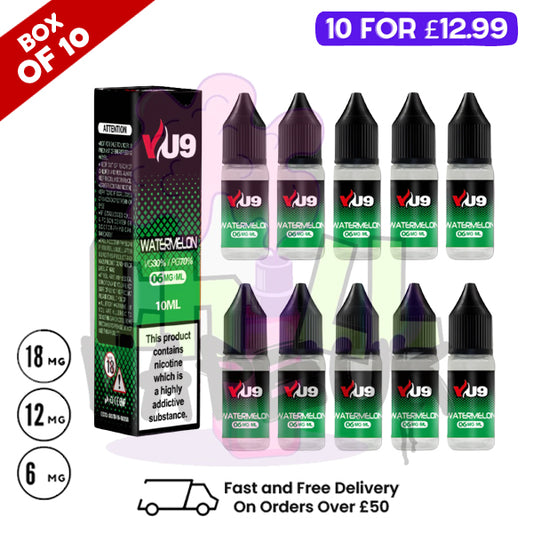 Watermelon VU9 E-Liquid Juice 10ml Nic Eliquid - 10 x 10ML Bundle