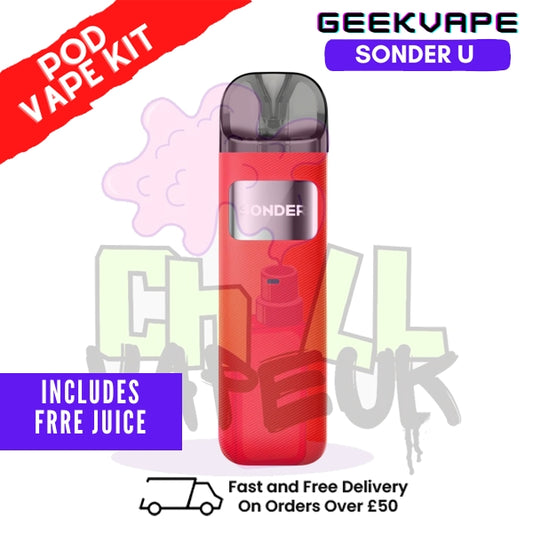 Wine Red GeekVape Sonder U Pod Kit + 2x FREE SALTS