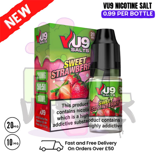 Sweet Strawberry Nic Salt 10ml Nicotine E Juice by VU9 - 99p Eliquid