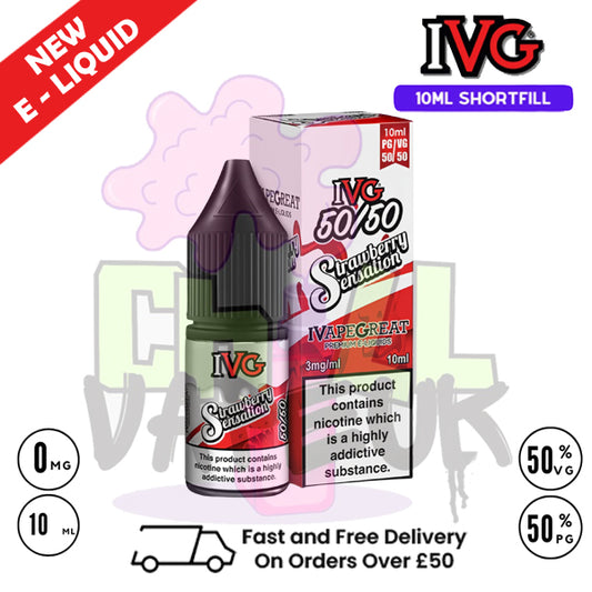 IVG 50/50 Strawberry Sensation 10ml E Liquid - ONLY £1.99