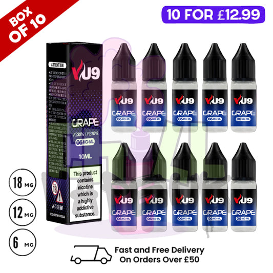 Grape VU9 E-Liquid Juice 10ml Nic Eliquid - 10 x 10ML BUNDLE