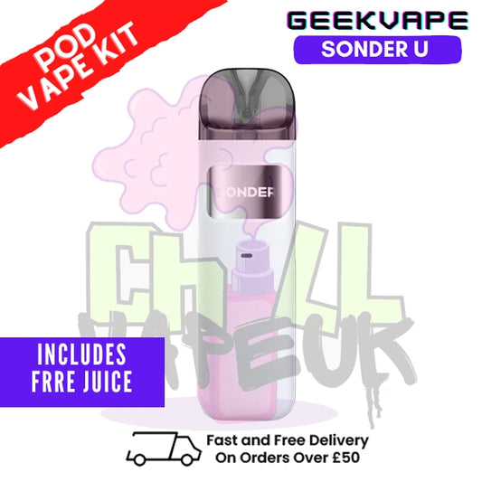 White GeekVape Sonder U Pod Kit + 2x FREE SALTS