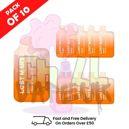 Orange Gummy Bear (NEW) - Lost Mary 600 Puff Bars Pack Of 10 BM600 Disposable