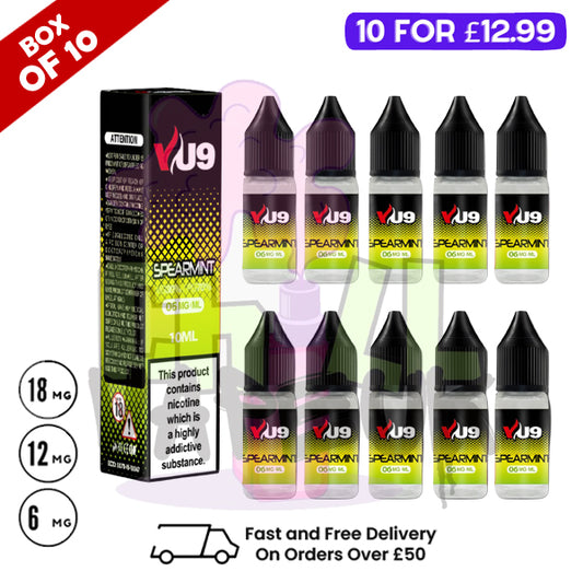 Spearmint VU9 E-Liquid Juice 10ml Nic Eliquid - 10 x 10ML Bundle