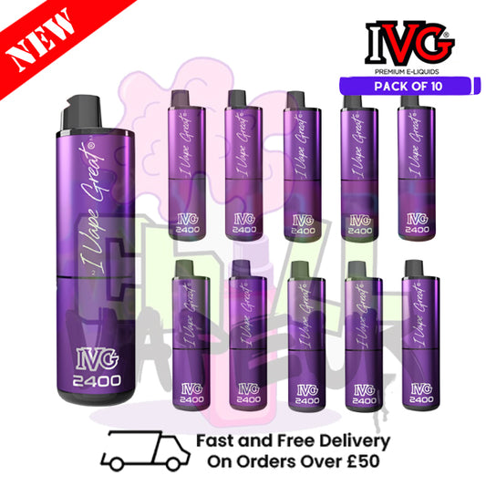 Box Of 10 - Blue Razz Cherry IVG 2400 Disposable Vape Pen Kit