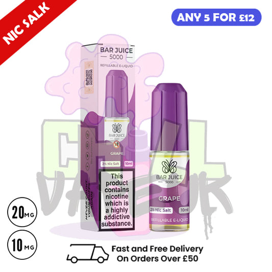 Bar Juice 5000 NicSalt E-Juice "Grape" | 5 For £12