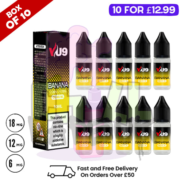 Banana VU9 E-Liquid Juice 10ml Nic Eliquid - 10 x 10ML BUNDLE