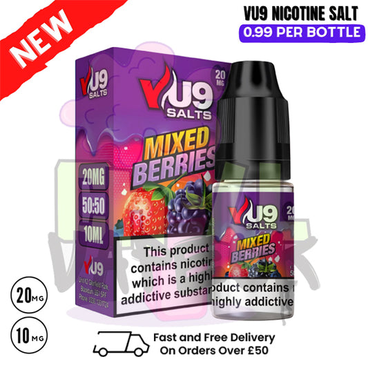 Mixed Berries Nic Salt 10ml Nicotine E Juice by VU9 - 99p Eliquid