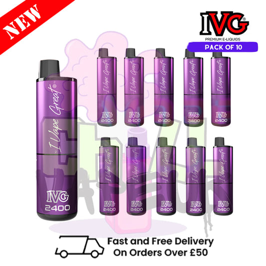 Box Of 10 - GRAPE ICE IVG 2400 Disposable Vape Pen Kit